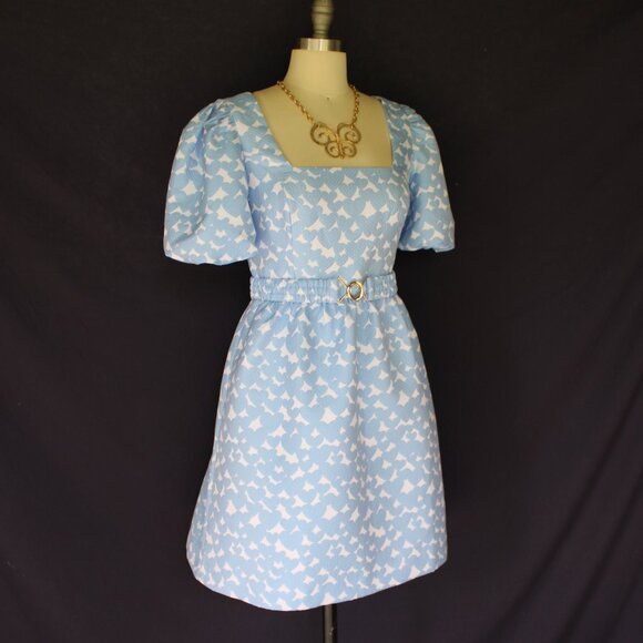 EUC Lilly Pulitzer Kasslyn Bon Bon Blue All Heart Jacquard brocade puff sleeve - Picture 12 of 13